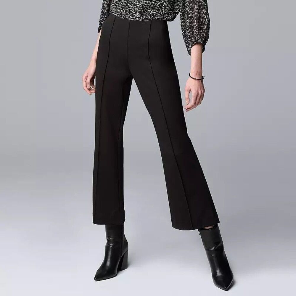 Simply Vera Wang Pintuck Kick Flare Pants Womens S Black Effortless Ponte NEW